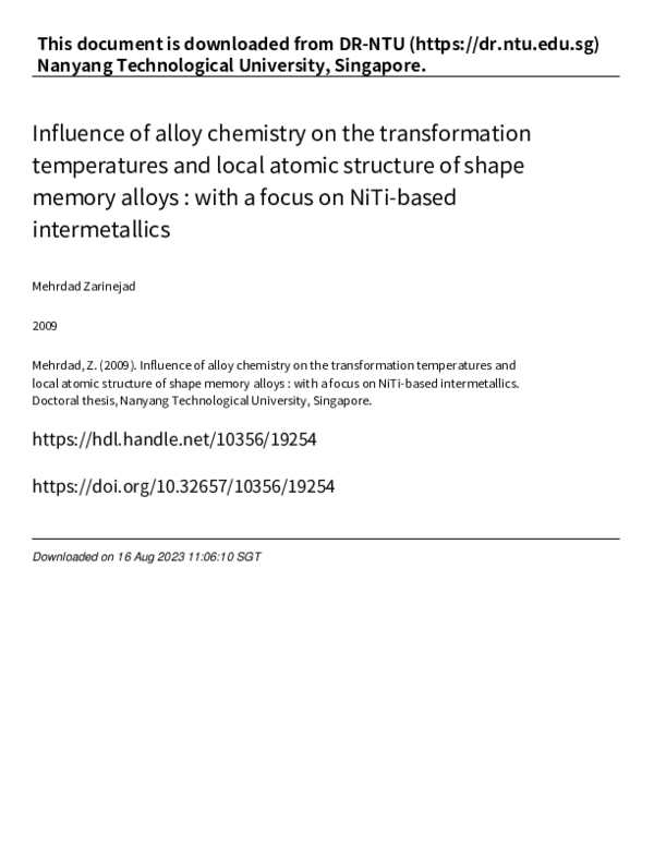 (PDF) Influence of alloy chemistry on the transformation temperatures ...