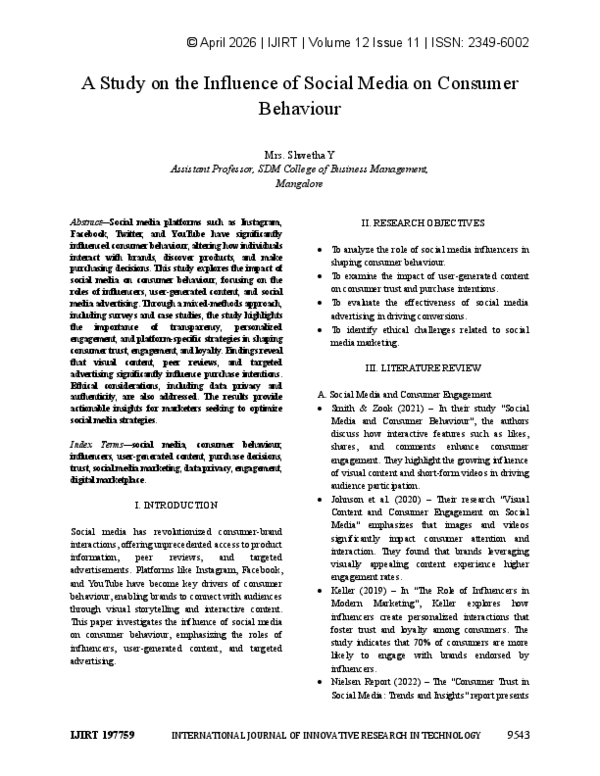 (PDF) A Study on the Influence of Social Media on Consumer Behaviour