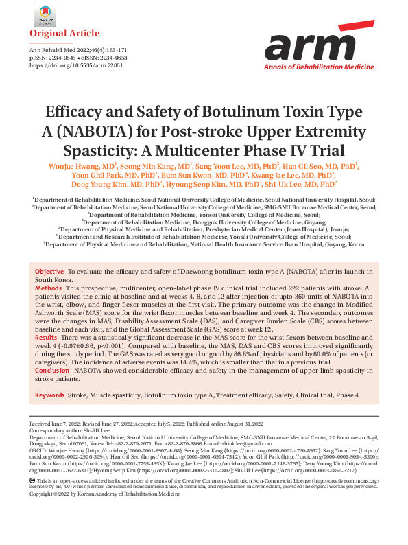 (PDF) Efficacy and Safety of Botulinum Toxin Type A (NABOTA) for Post ...