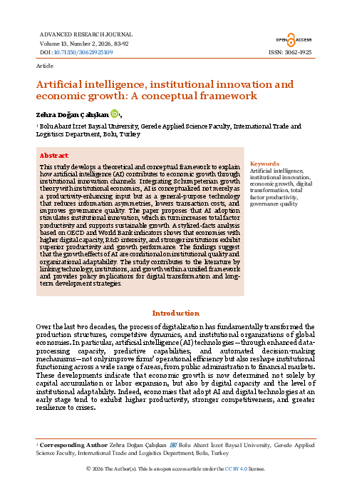 (PDF) Artificial intelligence, institutional innovation and economic ...