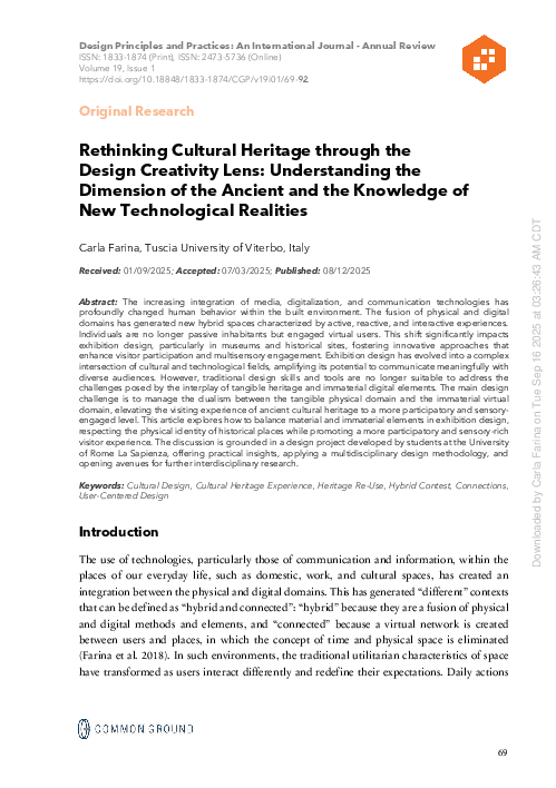 (PDF) Rethinking Cultural Heritage through the Design Creativity Lens