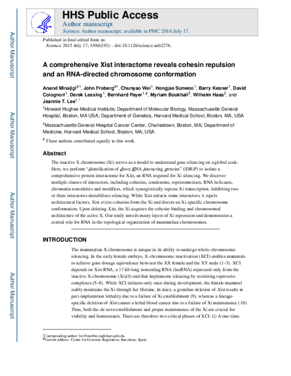 (PDF) Faculty of 1000 evaluation for Chromosomes. A comprehensive Xist ...