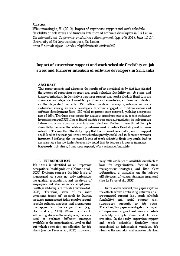 (PDF) IMPACT OF SUPERVISOR SUPPORT AND WORK SCHEDULE FLEXIBILITY ON JOB ...