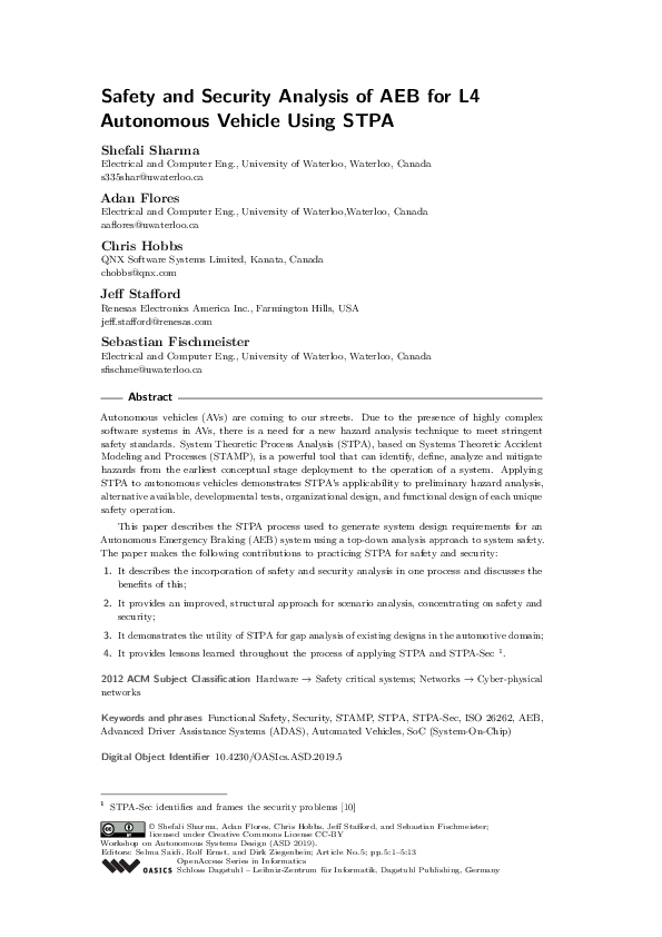 (PDF) Safety and Security Analysis of AEB for L4 Autonomous Vehicle ...