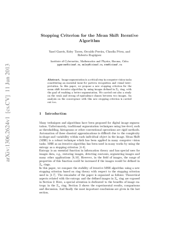 (PDF) Stopping Criterion for the Mean Shift Iterative Algorithm