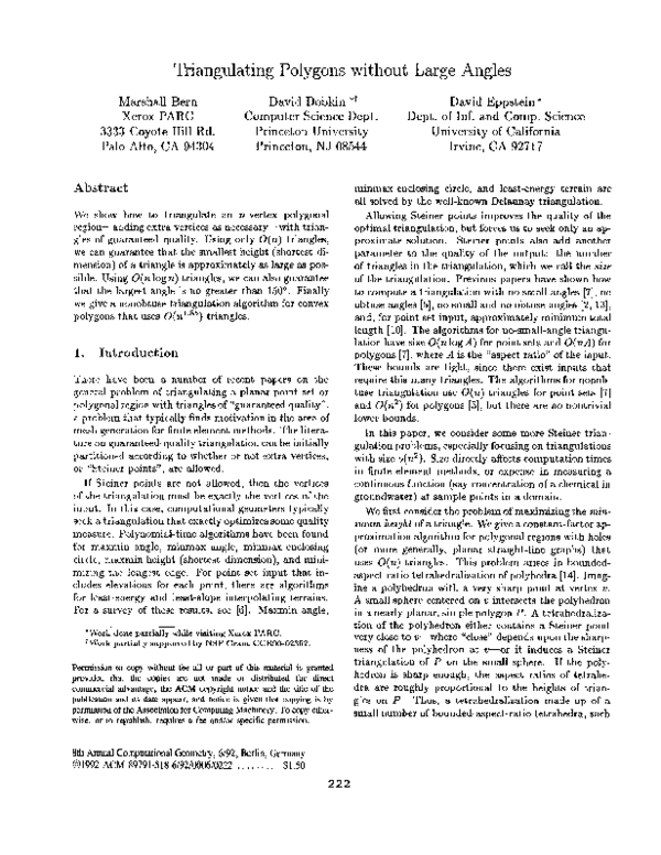(PDF) Triangulating polygons without large angles