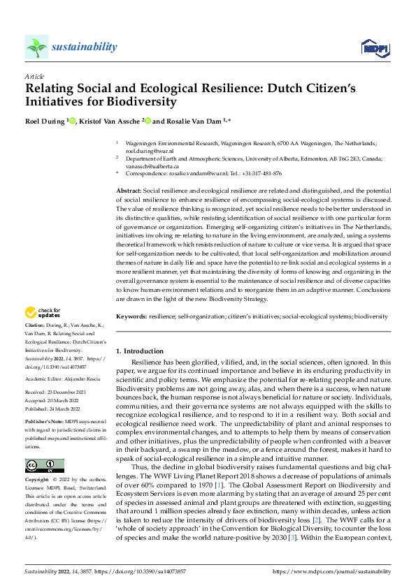 (PDF) Relating Social and Ecological Resilience: Dutch Citizen’s ...