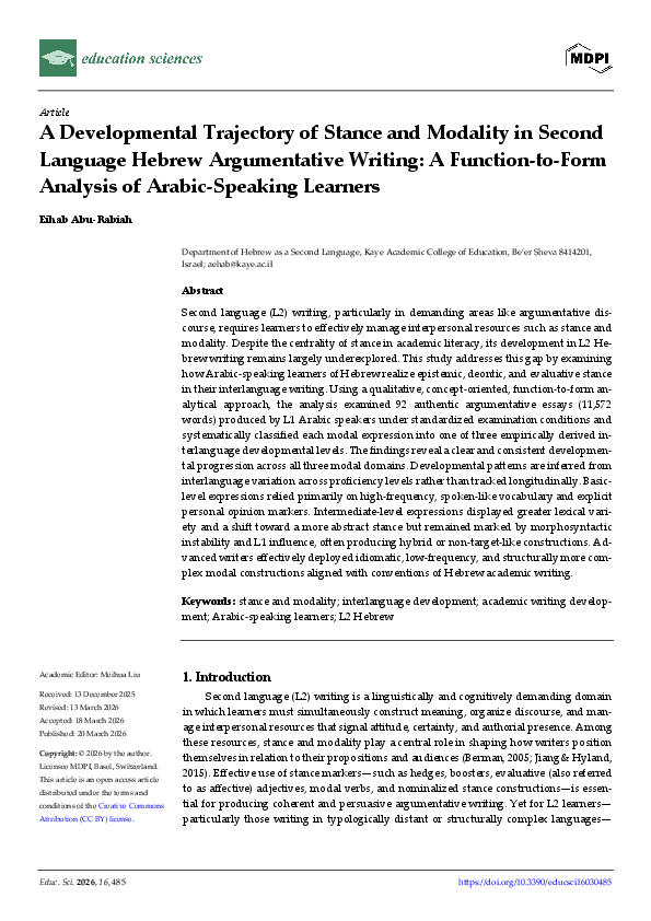 (PDF) Abu-Rabiah, E. (2026). A developmental trajectory of stance and ...