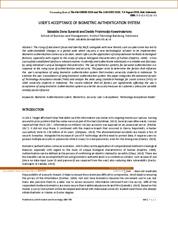 (PDF) User`s Acceptance of Biometric Authentication System