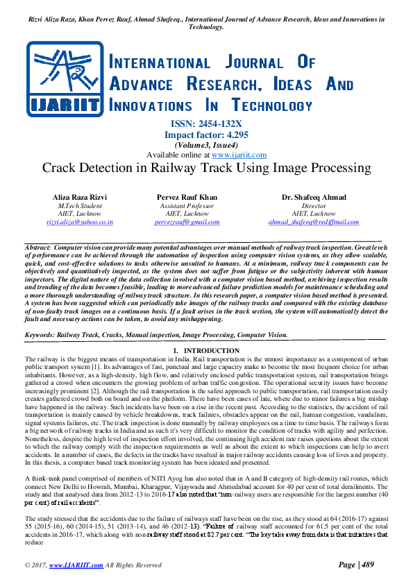 (PDF) Crack Detection in Railway Track Using Image Processing