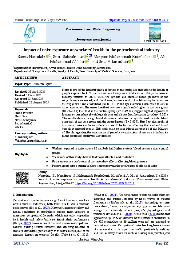 (PDF) Impact of noise exposure on workers' health in the petrochemical ...