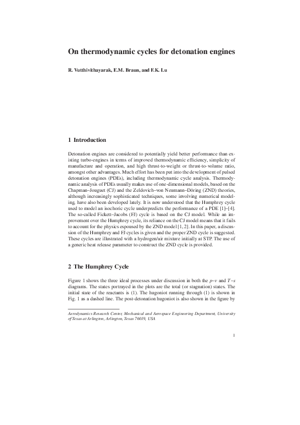 (PDF) On Thermodynamic Cycles for Detonation Engines