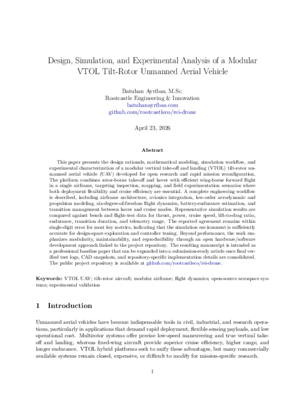(PDF) Design, Simulation, and Experimental Analysis of a Modular VTOL ...