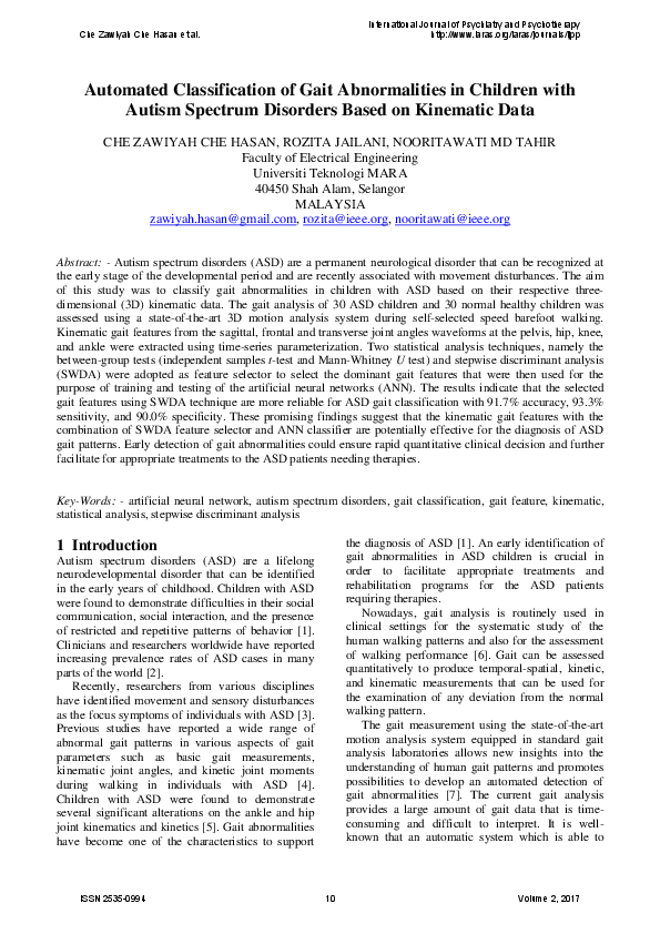 (PDF) Automated Classification of Gait Abnormalities in Children with ...
