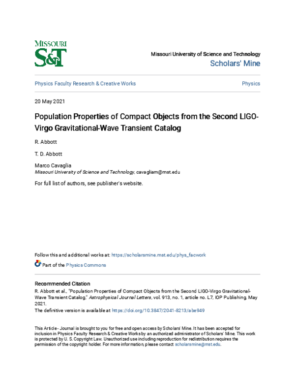 (PDF) Population Properties of Compact Objects from the Second LIGO ...