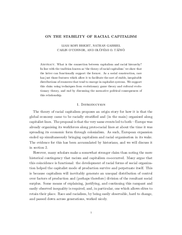 (PDF) On the Stability of Racial Capitalism