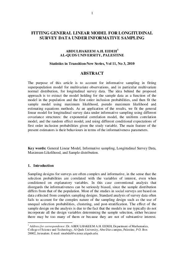 (PDF) Fitting General Linear Model for Longitudinal Survey Data under ...