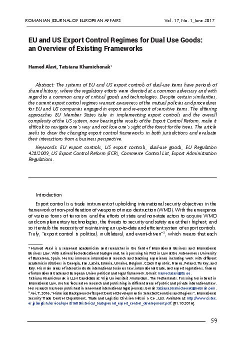 (PDF) EU and US Export Control Regimes for Dual Use Goods: an Overview ...