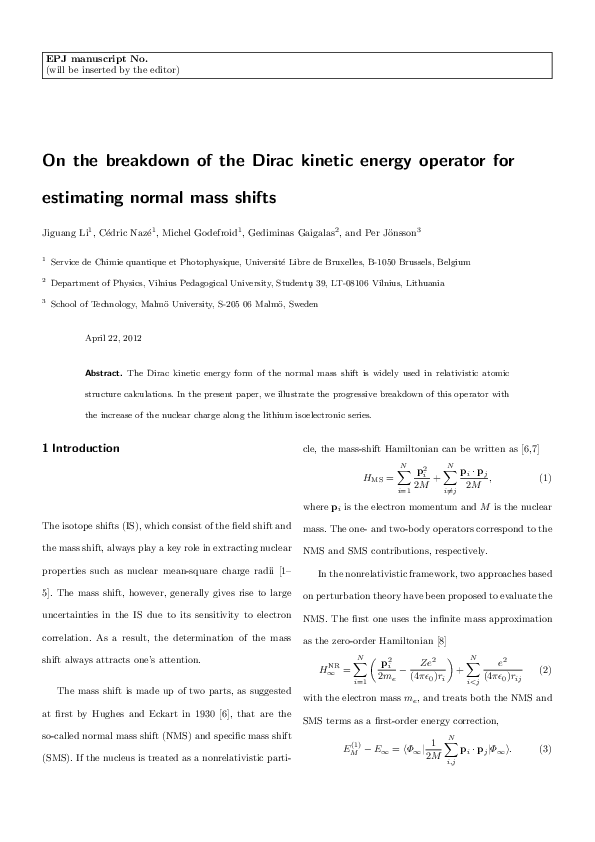 (PDF) On the breakdown of the Dirac kinetic energy operator for ...