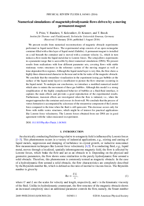 (PDF) Numerical simulations of magnetohydrodynamic flows driven by a ...