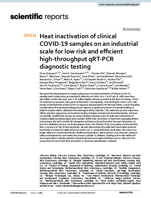 (PDF) Heat Inactivation of Clinical COVID-19 Samples on an Industrial ...