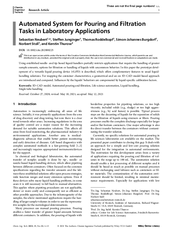 (PDF) Automated System for Pouring and Filtration Tasks in Laboratory ...