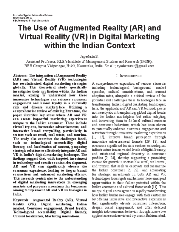 (PDF) The Use of Augmented Reality AR and Virtual Reality VR in Digital ...