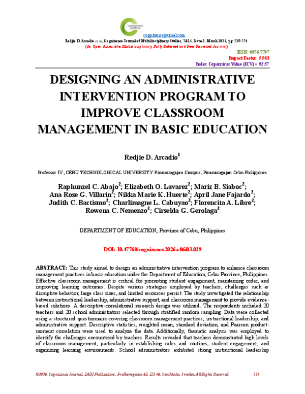 (PDF) DESIGNING AN ADMINISTRATIVE INTERVENTION PROGRAM TO IMPROVE ...