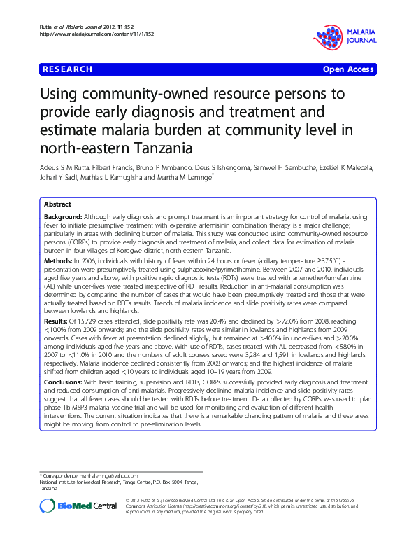 (PDF) Using community-owned resource persons to provide early diagnosis ...