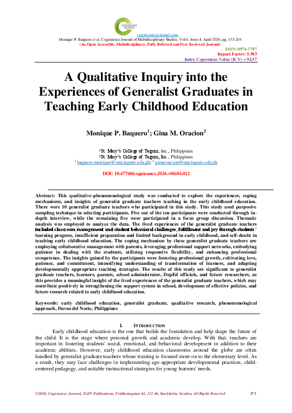 (PDF) A Qualitative Inquiry into the Experiences of Generalist ...