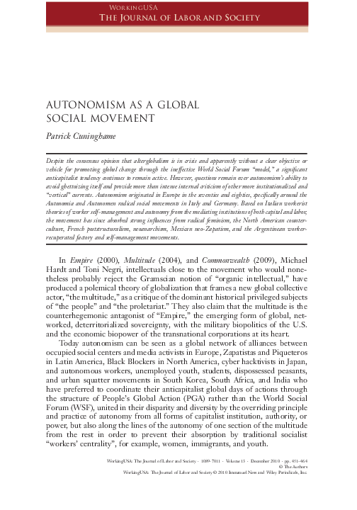 (PDF) Autonomism as a Global Social Movement