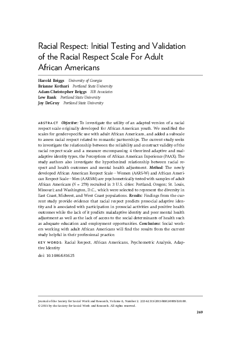 (PDF) Racial Respect: Initial Testing and Validation of the Racial ...