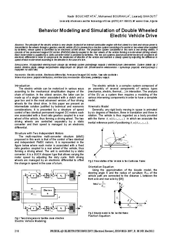 (PDF) Behavior Modeling and Simulation of Double Wheeled Electric ...