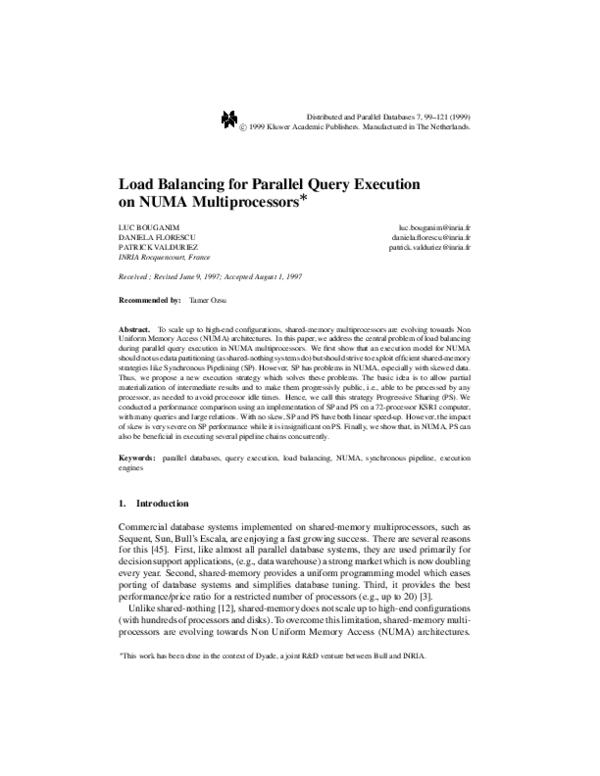 (PDF) Load Balancing for Parallel Query Execution on NUMA Multiprocessors
