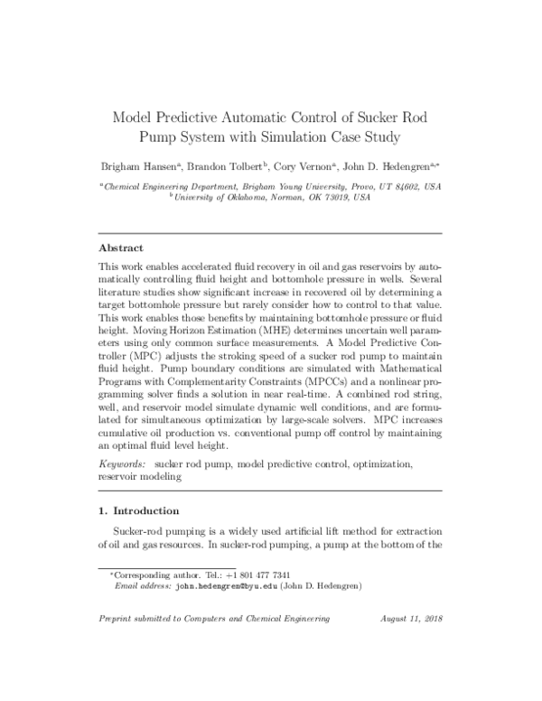 (PDF) Model predictive automatic control of sucker rod pump system with ...