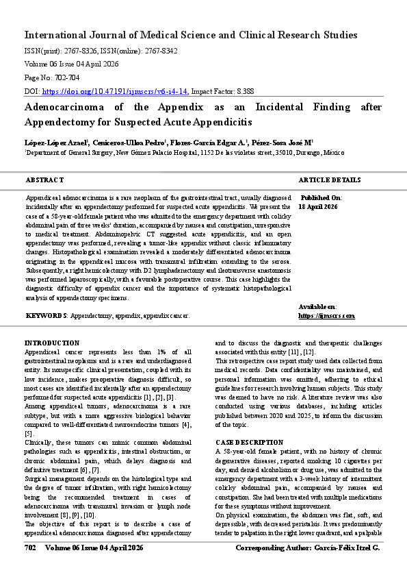 (PDF) Adenocarcinoma of the Appendix as an Incidental Finding after ...