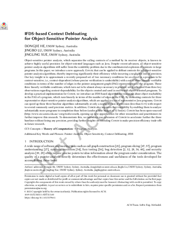 (PDF) IFDS-based Context Debloating for Object-Sensitive Pointer Analysis