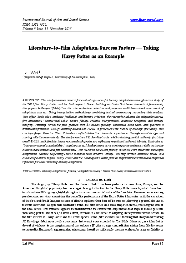 (PDF) Literature-to-Film Adaptation: Success Factors -Taking Harry ...