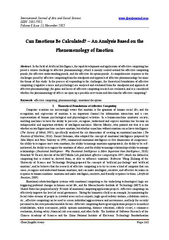 (PDF) Can Emotions Be Calculated? -An Analysis Based on the ...