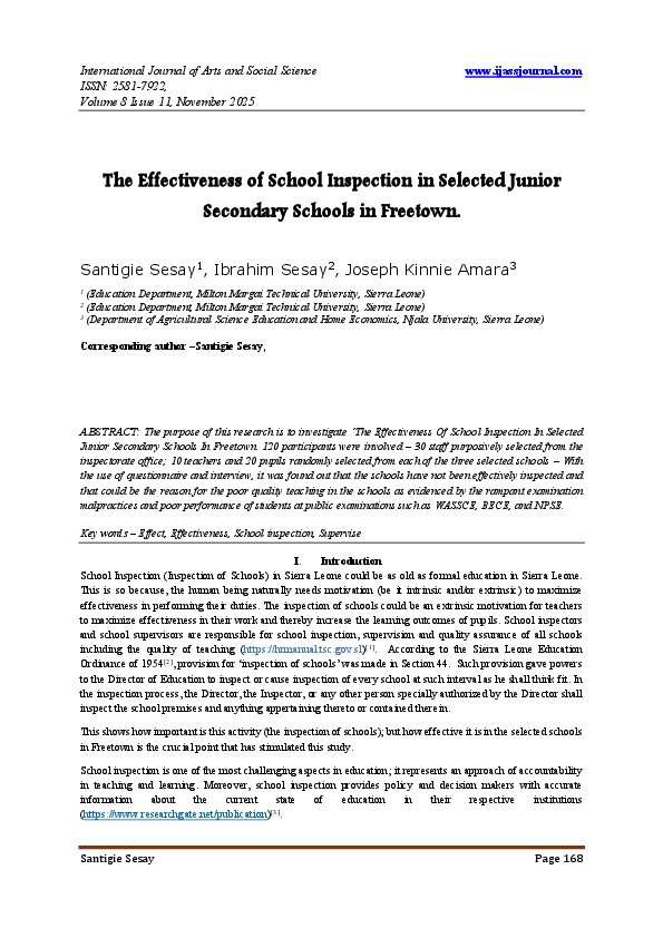 (PDF) The Effectiveness of School Inspection in Selected Junior ...