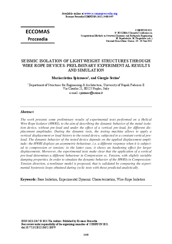 (PDF) Seismic Isolation of Lightweight Structures Through Wire Rope ...