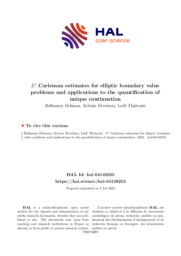 (PDF) $L^p$ Carleman estimates for elliptic boundary value problems and ...