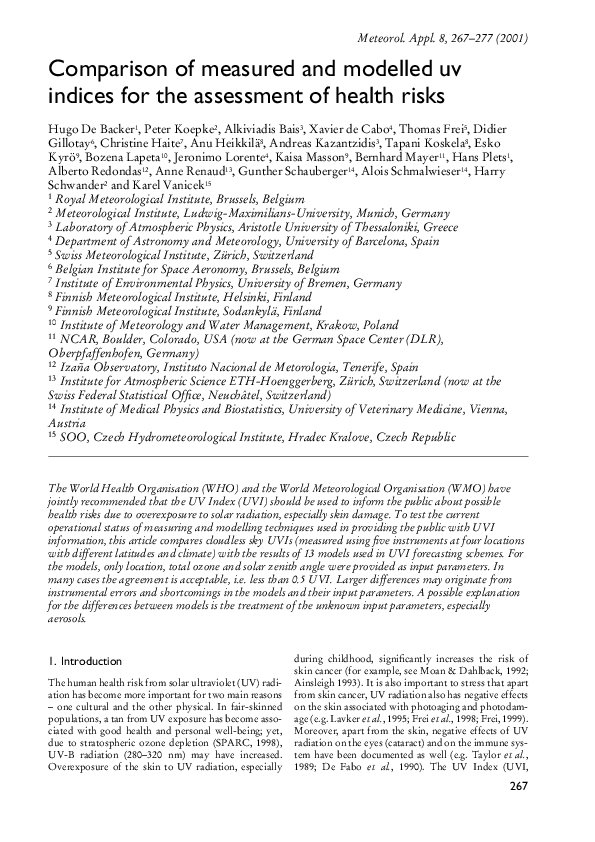 (PDF) Comparison of measured and modelled uv indices for the assessment ...