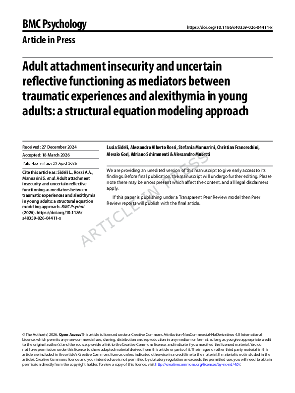 (PDF) Adult attachment insecurity and uncertain reflective functioning ...