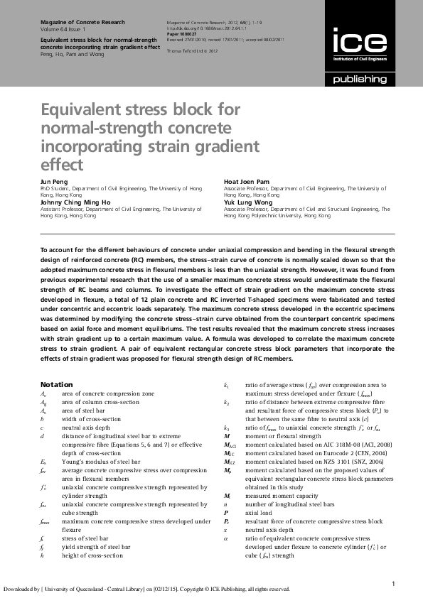 (PDF) Equivalent stress block for normal-strength concrete ...