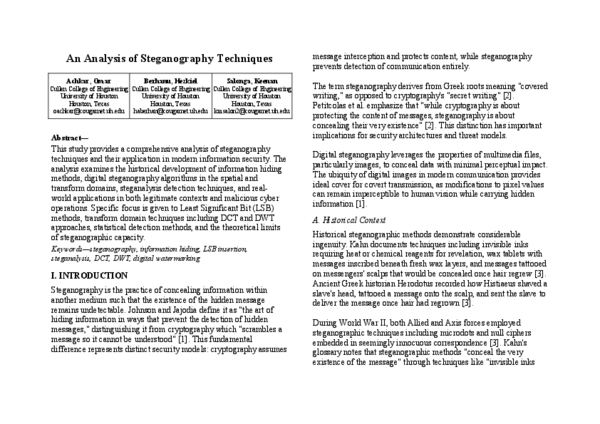 (PDF) An Analysis of Steganography Techniques