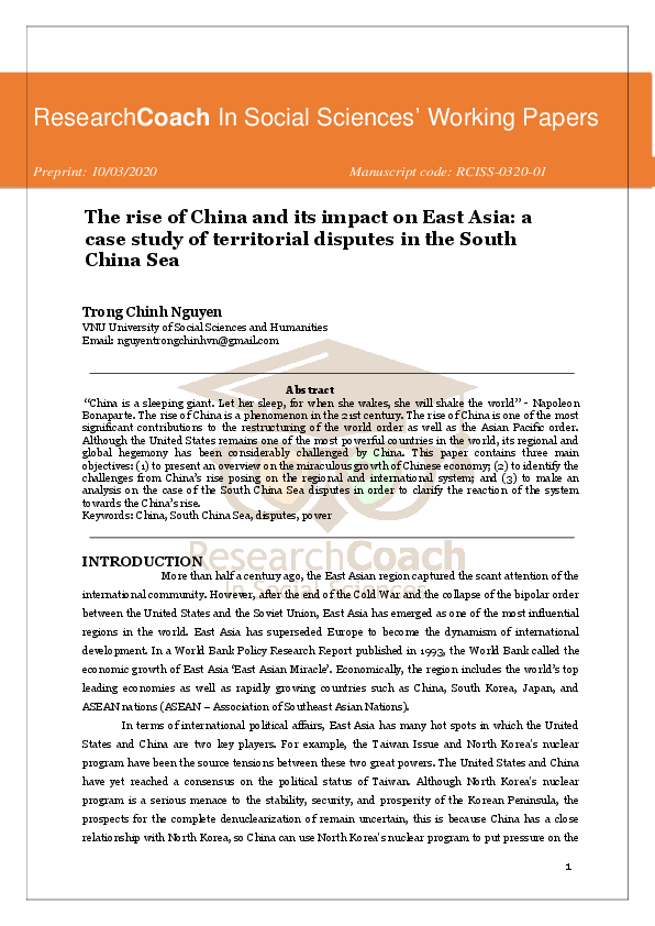 (PDF) The rise of China and its impact on East Asia a case study of ...
