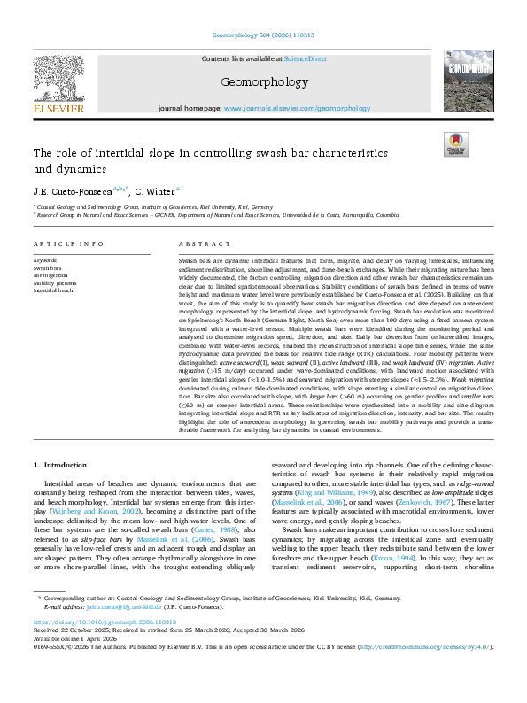 (PDF) The role of intertidal slope in controlling swash bar ...