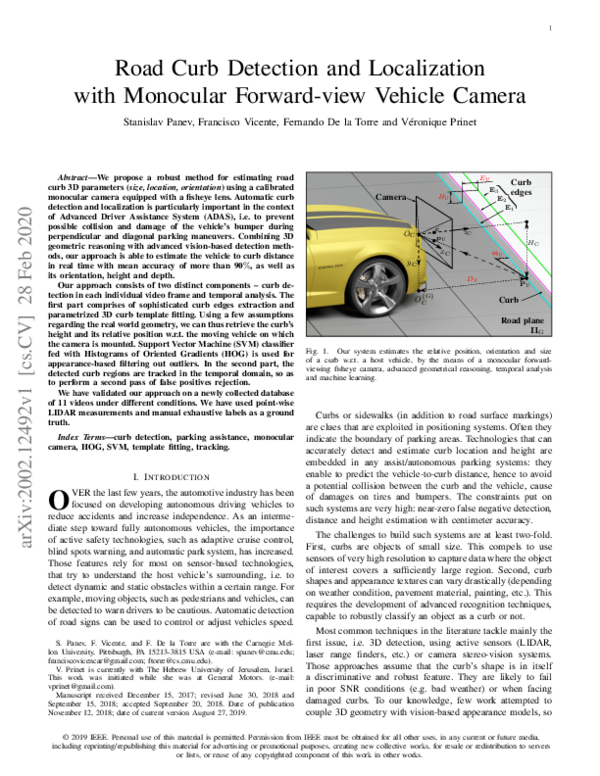 (PDF) Road Curb Detection and Localization With Monocular Forward-View ...