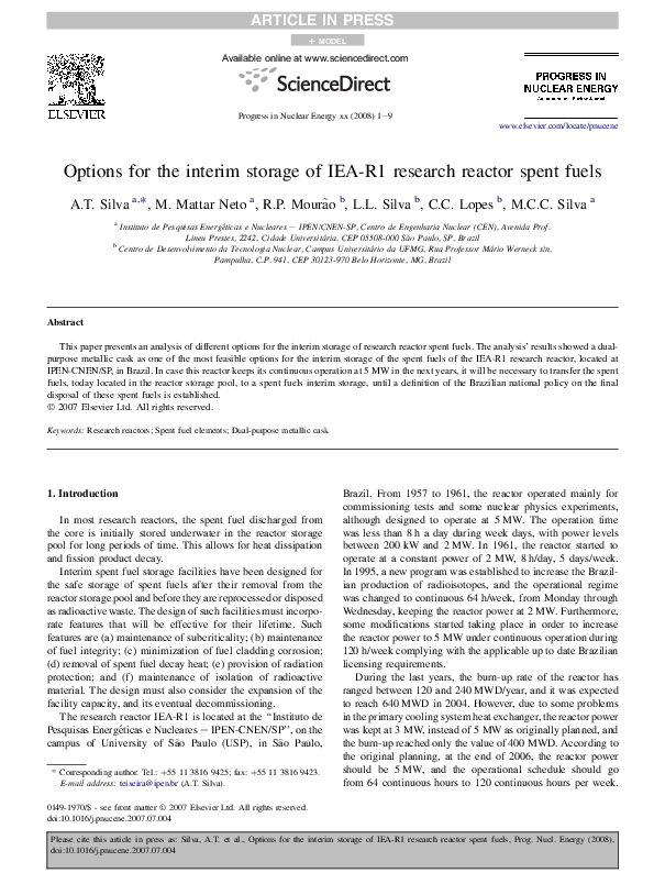 (PDF) Options for the interim storage of IEA-R1 research reactor spent ...